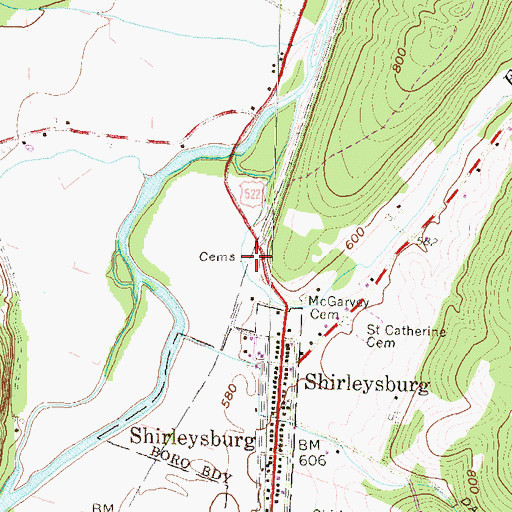 Topographic Map of Old Baptist Cemetery, PA