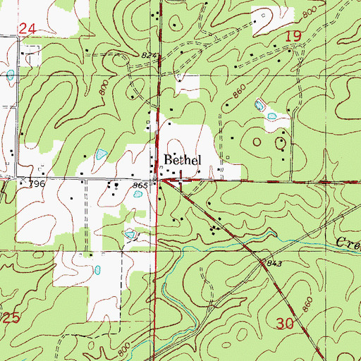 Topographic Map of Bethel Post Office, OK