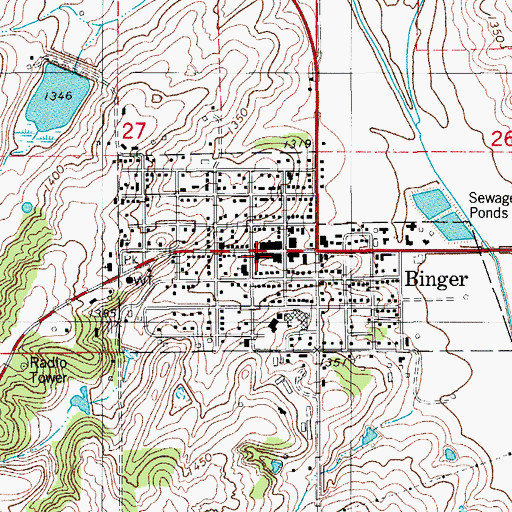Topographic Map of Binger Post Office, OK