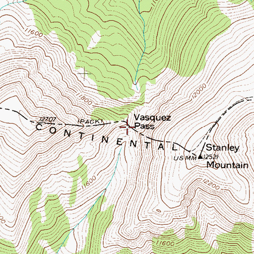 Topographic Map of Vasquez Pass, CO