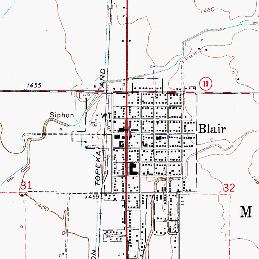 Topographic Map of Blair Post Office, OK