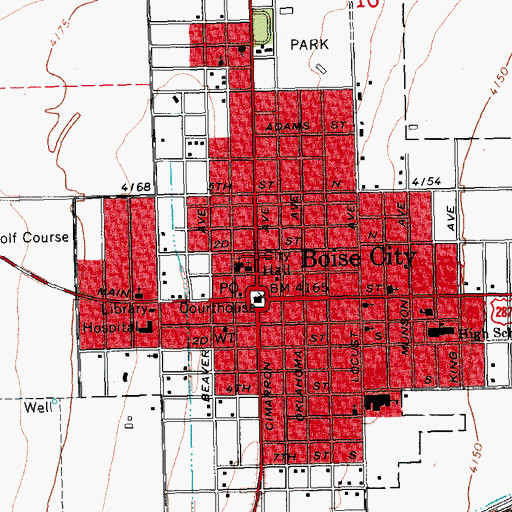 Topographic Map of Boise City Post Office, OK