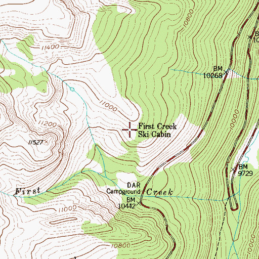 Topographic Map of First Creek Ski Cabin, CO