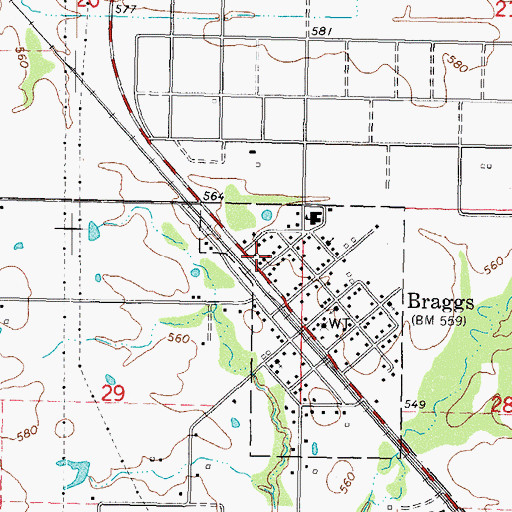 Topographic Map of Braggs Post Office, OK