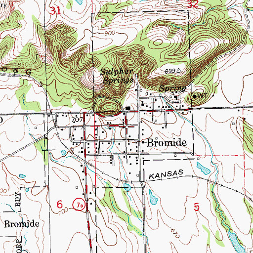 Topographic Map of Bromide Post Office, OK