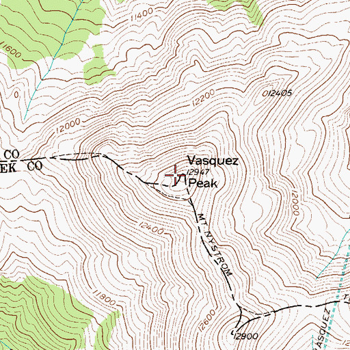 Topographic Map of Vasquez Peak, CO
