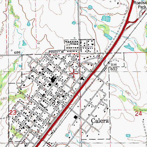 Topographic Map of Calera Post Office, OK