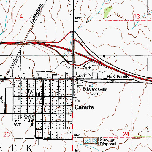 Topographic Map of Canute Post Office, OK