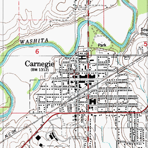Topographic Map of Carnegie Post Office, OK