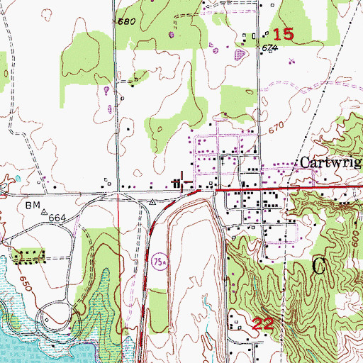 Topographic Map of Cartwright Post Office, OK