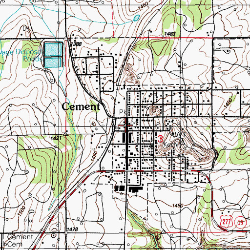 Topographic Map of Cement Post Office, OK