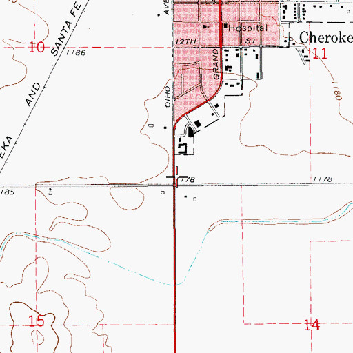 Topographic Map of Cherokee Post Office, OK