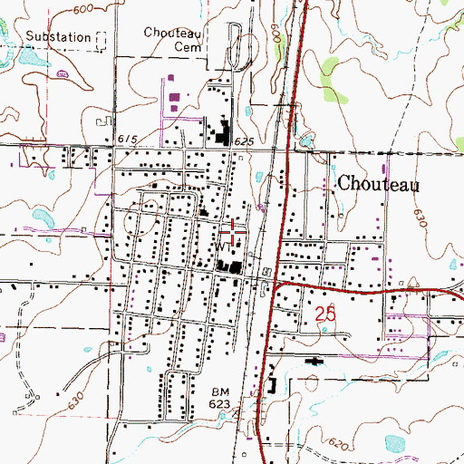 Topographic Map of Chouteau Post Office, OK