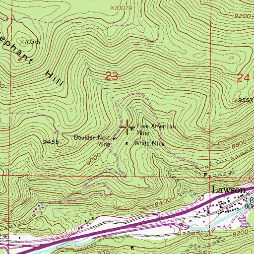 Topographic Map of Free America Mine, CO