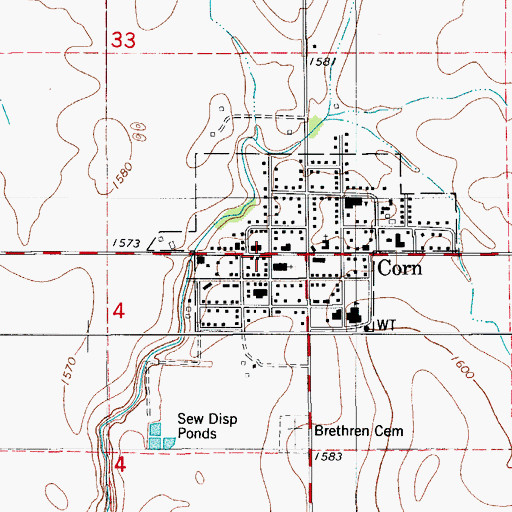 Topographic Map of Corn Post Office, OK