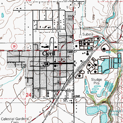 Topographic Map of Cyril Post Office, OK