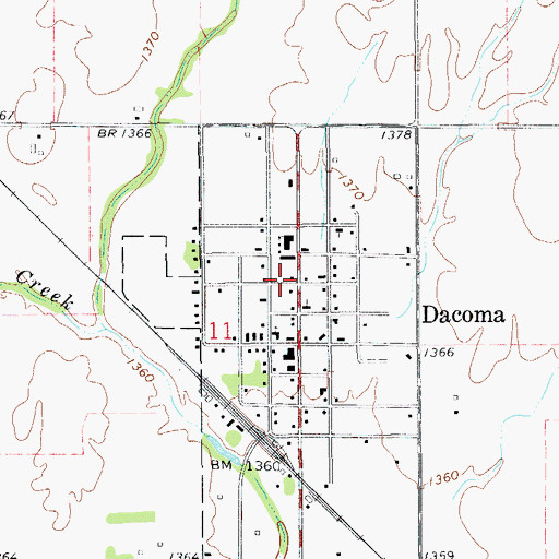 Topographic Map of Dacoma Post Office, OK