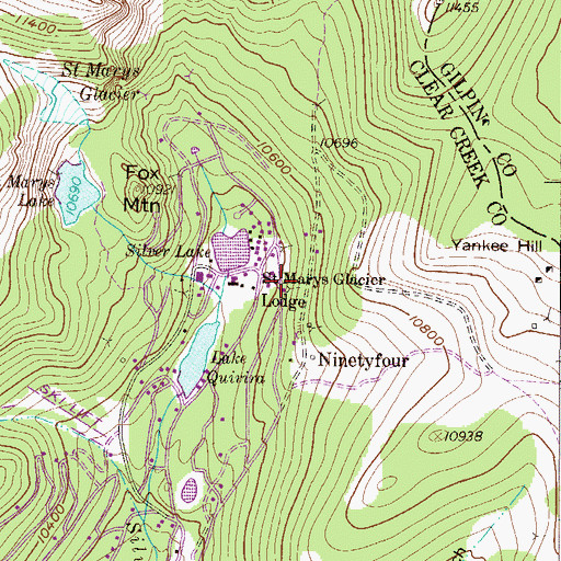 Topographic Map of Saint Marys Glacier Lodge, CO
