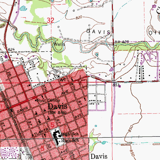 Topographic Map of Davis Post Office, OK