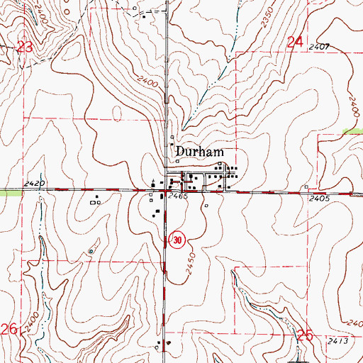 Topographic Map of Durham Post Office (historical), OK