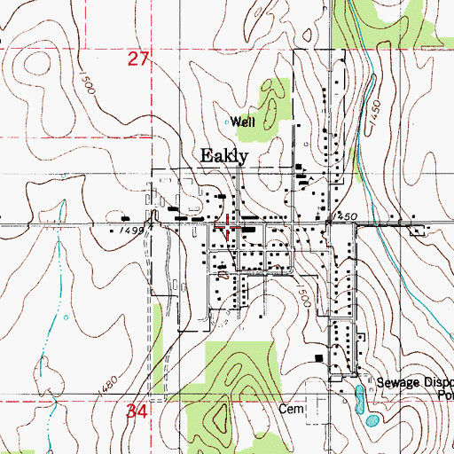 Topographic Map of Eakly Post Office, OK