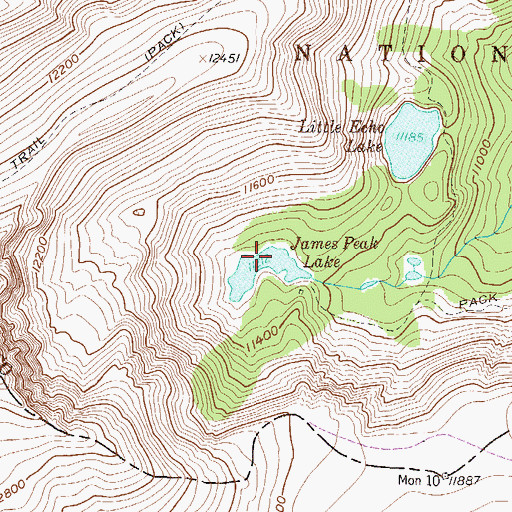 Topographic Map of James Peak Lake, CO