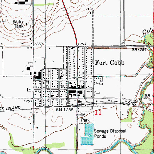 Topographic Map of Fort Cobb Post Office, OK