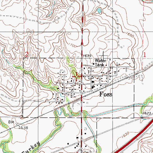 Topographic Map of Foss Post Office, OK