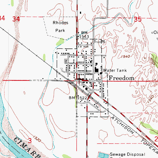 Topographic Map of Freedom Post Office, OK