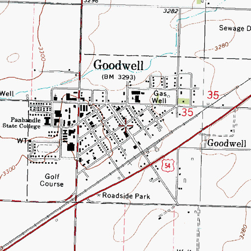 Topographic Map of Goodwell Post Office, OK