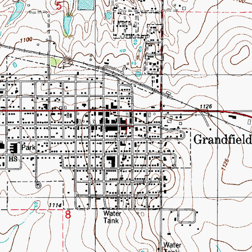 Topographic Map of Grandfield Post Office, OK