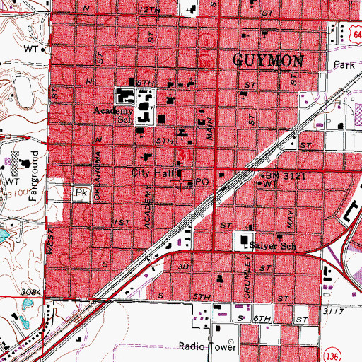 Topographic Map of Guymon Post Office, OK