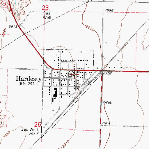 Topographic Map of Hardesty Post Office, OK