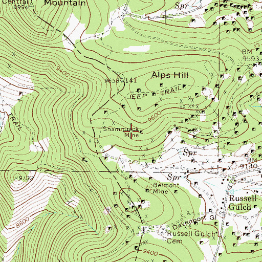 Topographic Map of Shammrock Mine, CO