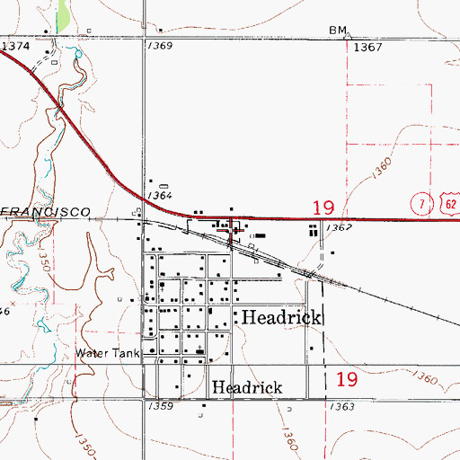 Topographic Map of Headrick Post Office, OK