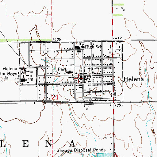 Topographic Map of Helena Post Office, OK