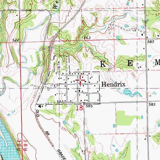 Topographic Map of Hendrix Post Office, OK