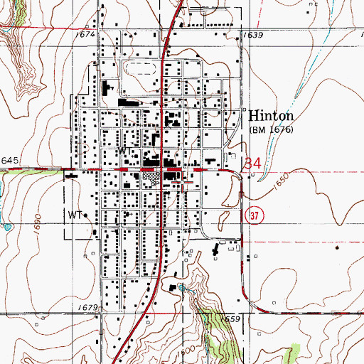 Topographic Map of Hinton Post Office, OK