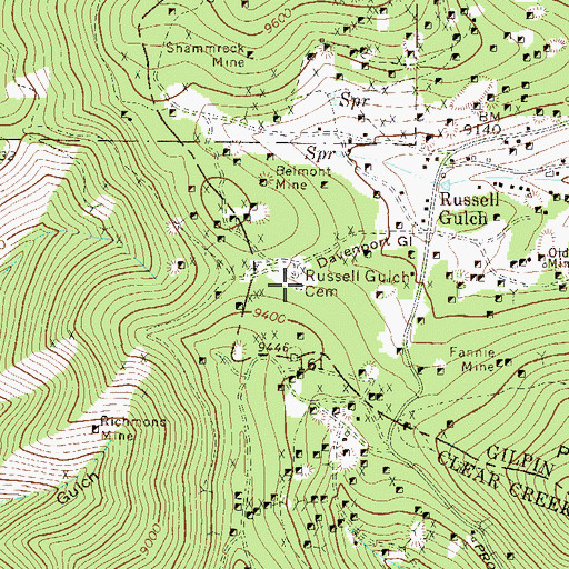 Topographic Map of Rocky Mountain Independent Order of Oddfellows Lodge Number 2 Cemetery, CO