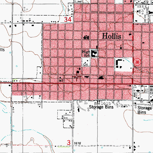 Topographic Map of Hollis Post Office, OK