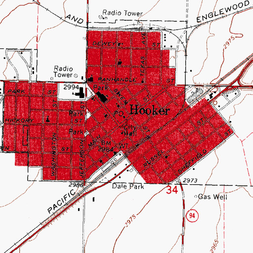 Topographic Map of Hooker Post Office, OK