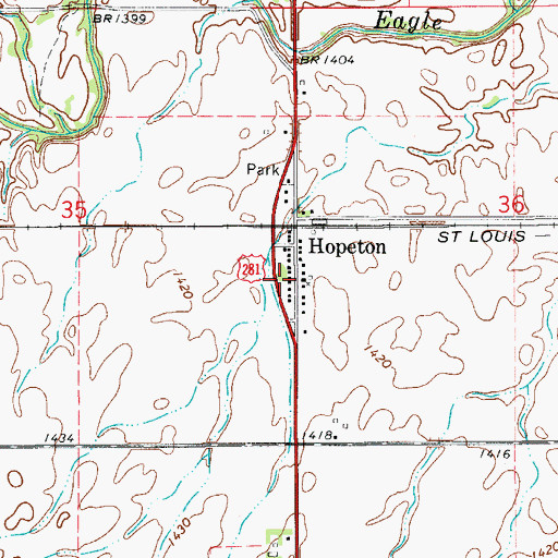 Topographic Map of Hopeton Post Office, OK