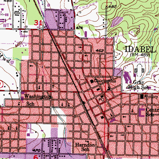 Topographic Map of Idabel Post Office, OK