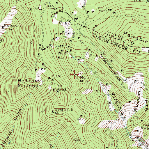 Topographic Map of Mona Mine, CO