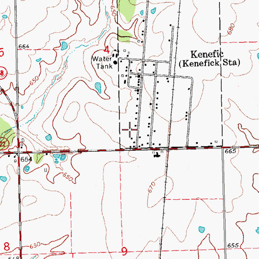 Topographic Map of Kenefic Post Office, OK