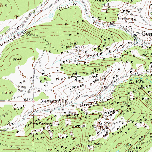 Topographic Map of Gilpin Eureka Mine, CO