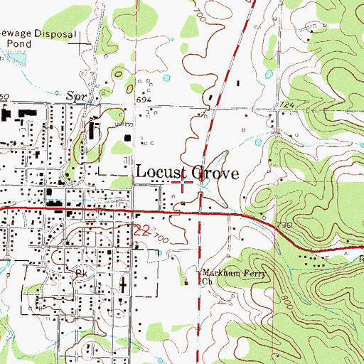 Topographic Map of Locust Grove Post Office, OK
