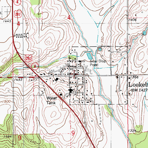 Topographic Map of Lookeba Post Office, OK