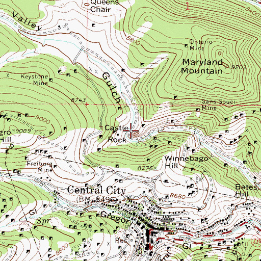 Topographic Map of Castle Rock, CO
