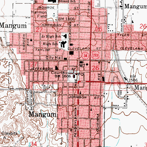 Topographic Map of Mangum Post Office, OK